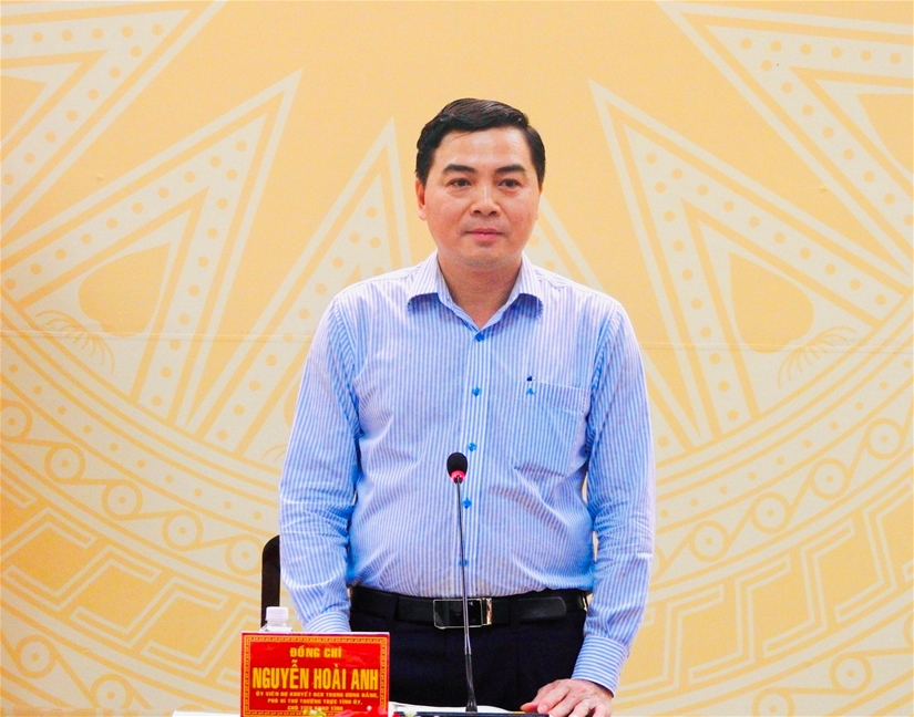 Đồng chí Nguyễn Hoài Anh - Phó Bí thư thường trực Tỉnh ủy phát biểu tại buổi làm việc